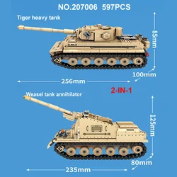 New WW 2 Military 2 Change Heavy Tiger Tank Weasel Tank Annihilator Building Blocks Bricks Army Soldier Toy For Kids Boys Gift