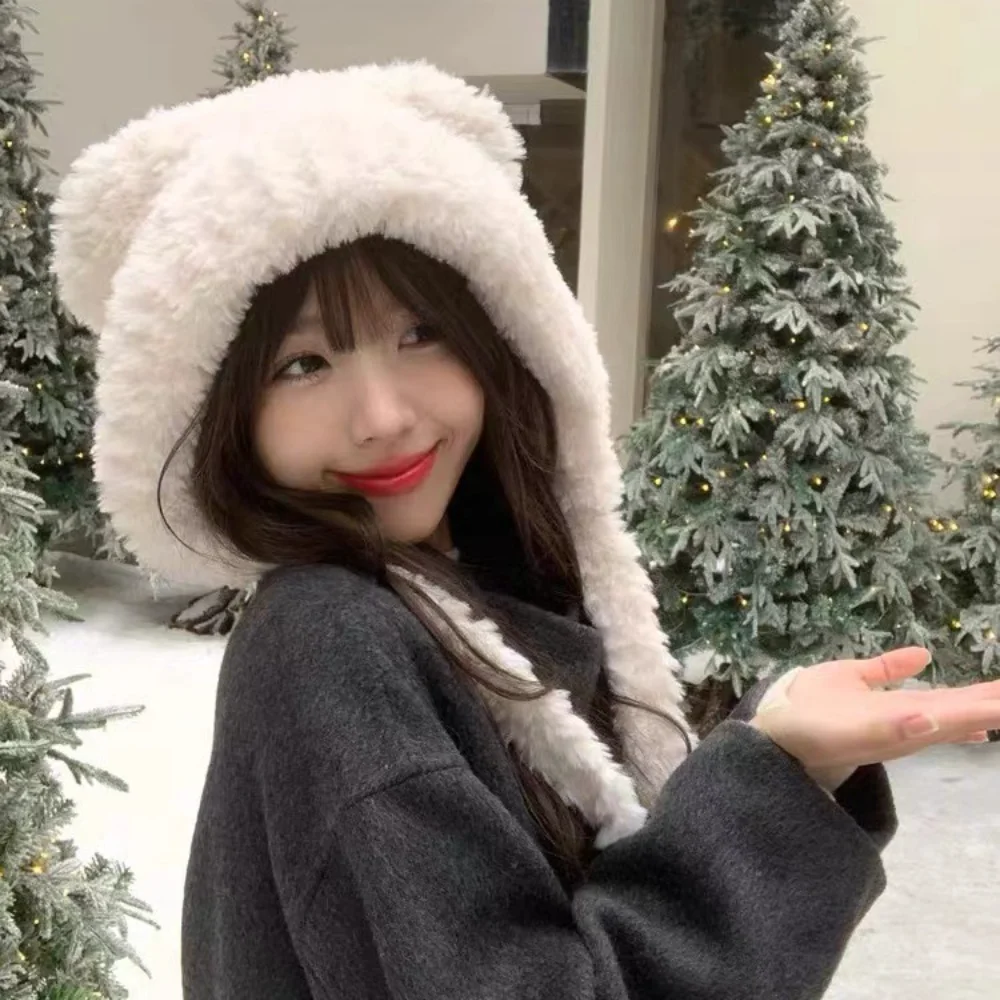 قبعة قطيفة لطيفة منفوشة للنساء قبعة شتوية من القطيفة الناعمة للتنزه في الهواء الطلق في الشتاء #1