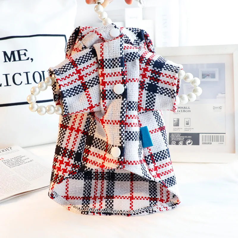 Plaid Dog Clothes Coat Red Striped Pet Clothing Small Dogs Kawaii Thick Warm Princess Wind Costume Bichon Autumn Winter Mascotas