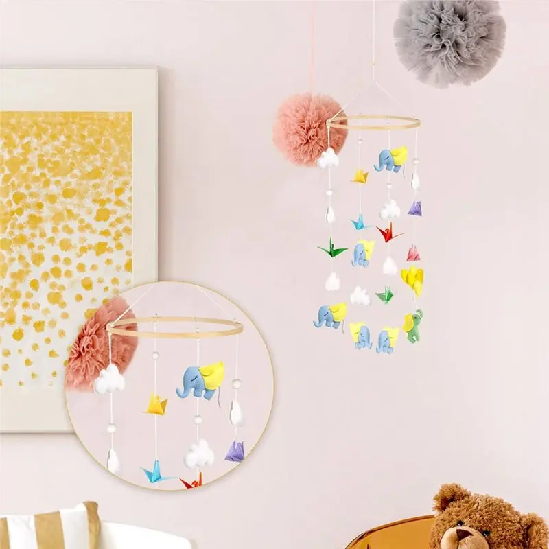 AB11 Nursery Mobile Crib Bed Bell Ceiling Wooden Wind Chime Hanging, Baby Mobile DIY Kit for Crib, Wooden Mobile Hanger Decor
