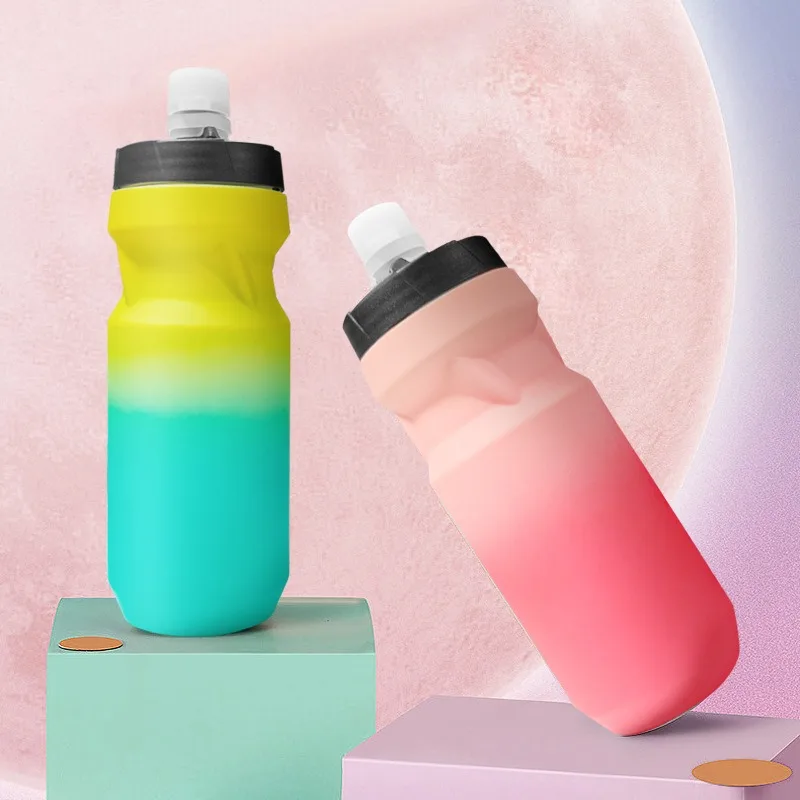 600ml Bike Water Bottle High Temperature Resistant Rainbow Frosted Progressive Color Water Cup Sport Plastic Bottle