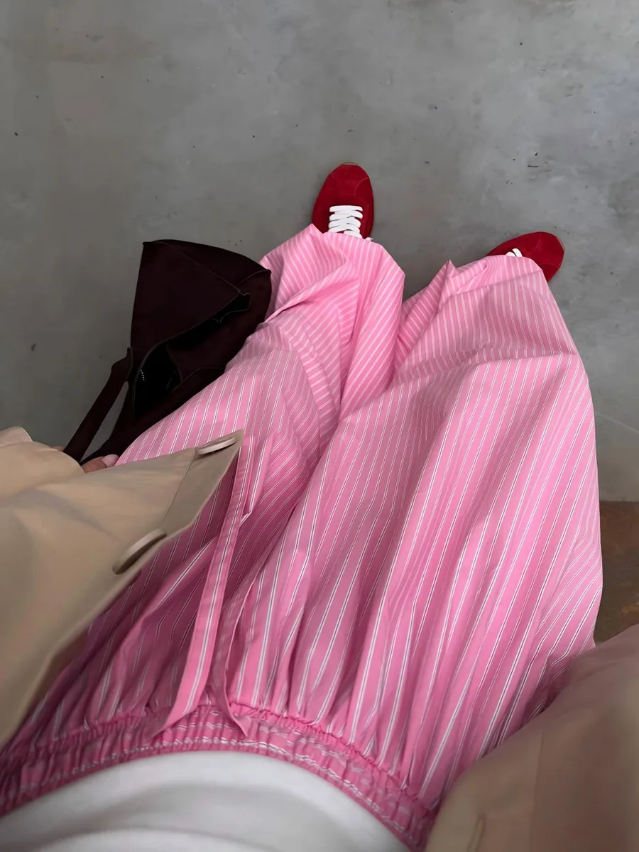 Fmxires Streetwear Blue Striped Print Casual Pants Elastic Low Rise Loose Trousers y2k Aesthetic Korean Style Hippie Trousers