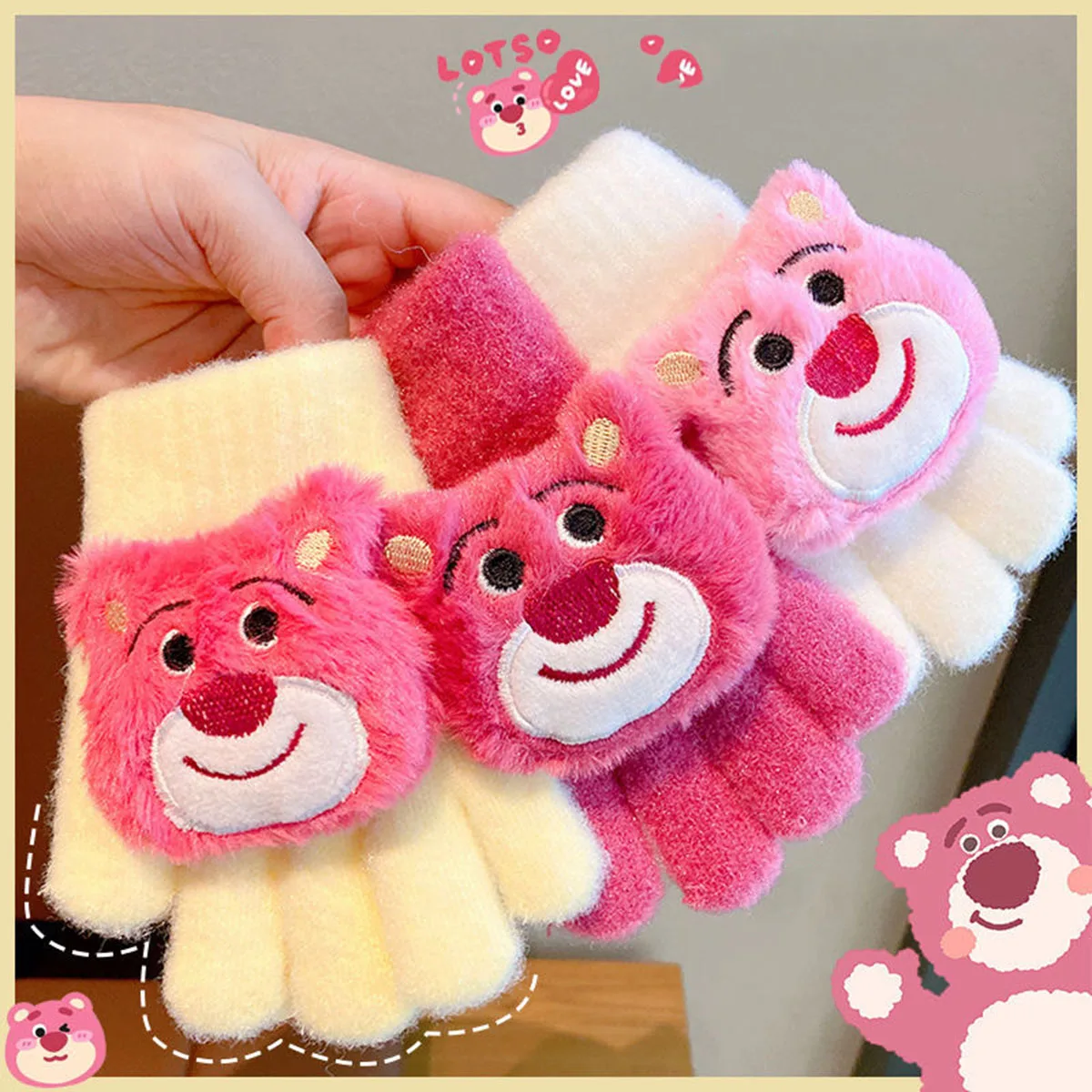 Guanti caldi simpatico cartone animato Ragazza Guanti invernali caldi ispessiti Guanti Guanti lavorati a maglia caldi alla moda