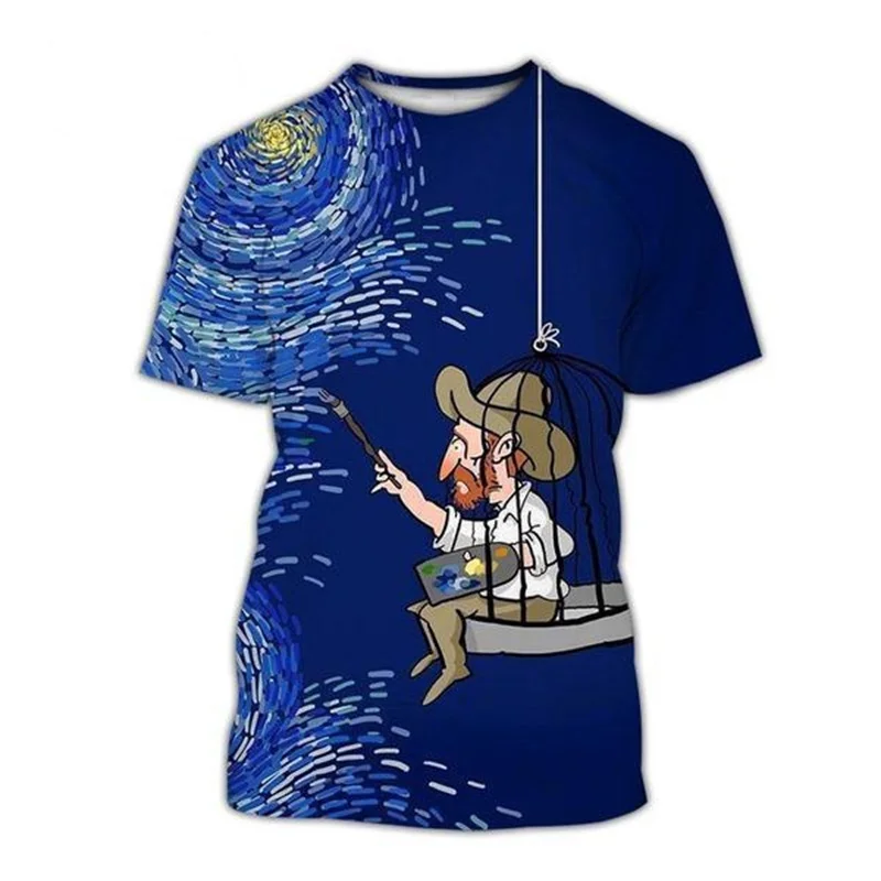 Vincent Van Gogh Pattern T Shirt For Men Oil Painting Portrait 3D Printed T-Shirts Summer Casual O-Neck Short Sleeve Loose Tees