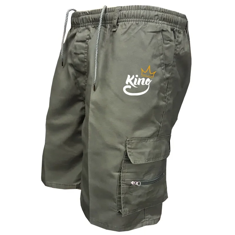 Men King Print Short Shorts Loose Beach Cargo Shorts and Hiking Shorts Overalls Men\'s Bottoms Drawstring Trousers