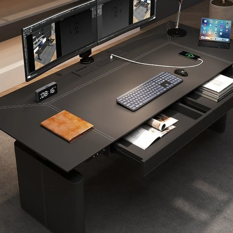 Intelligent electric lifting table computer table saddle leather desk double desk e-sports table study