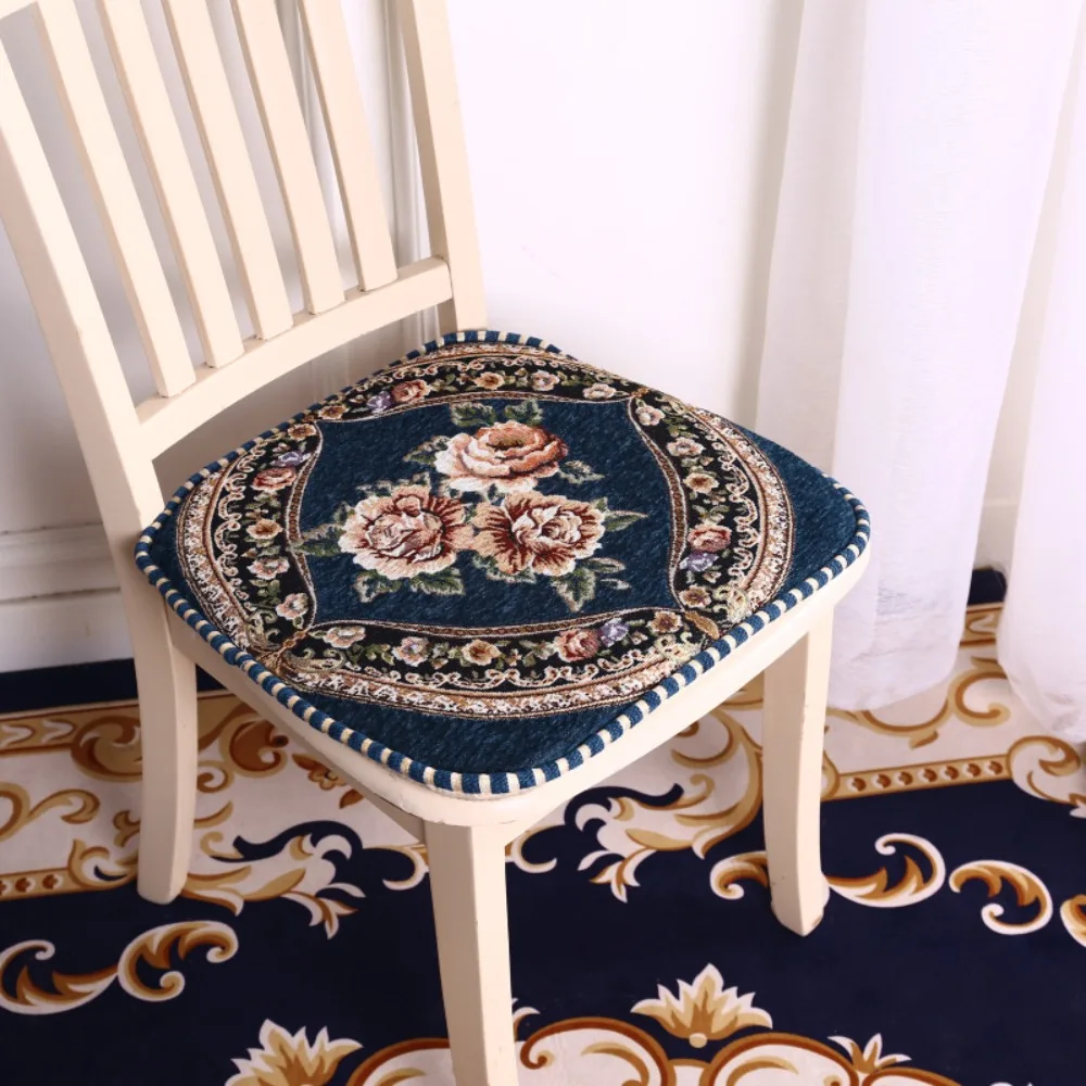 

Creative Chenille Dining Chair Cushion Floral Pattern Vintage Seat Mat Soft Detachable Embroidered Chair Mat Household
