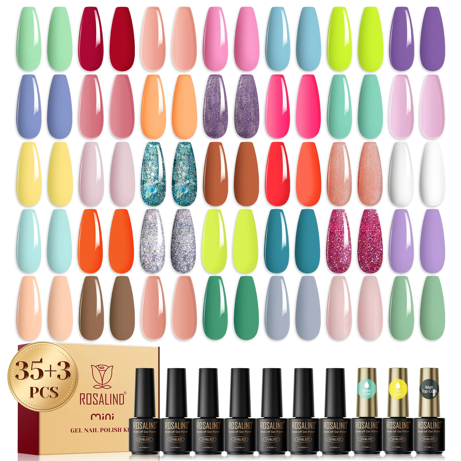 

ROSALIND 5ml UV Nail Polishes Gift Box Set 38pcs Nail Gel Kit Soak Off Hybrid Semi Permanent Gel Varnishes Nail Art