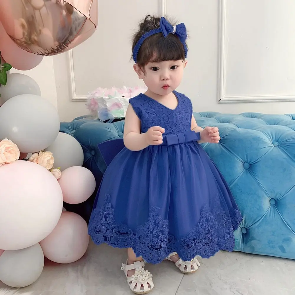 Children Princess Dress Lace Bowknot Sleeveless Outfits Summer Casual Party Wedding Birthday Clothes For Little Girls