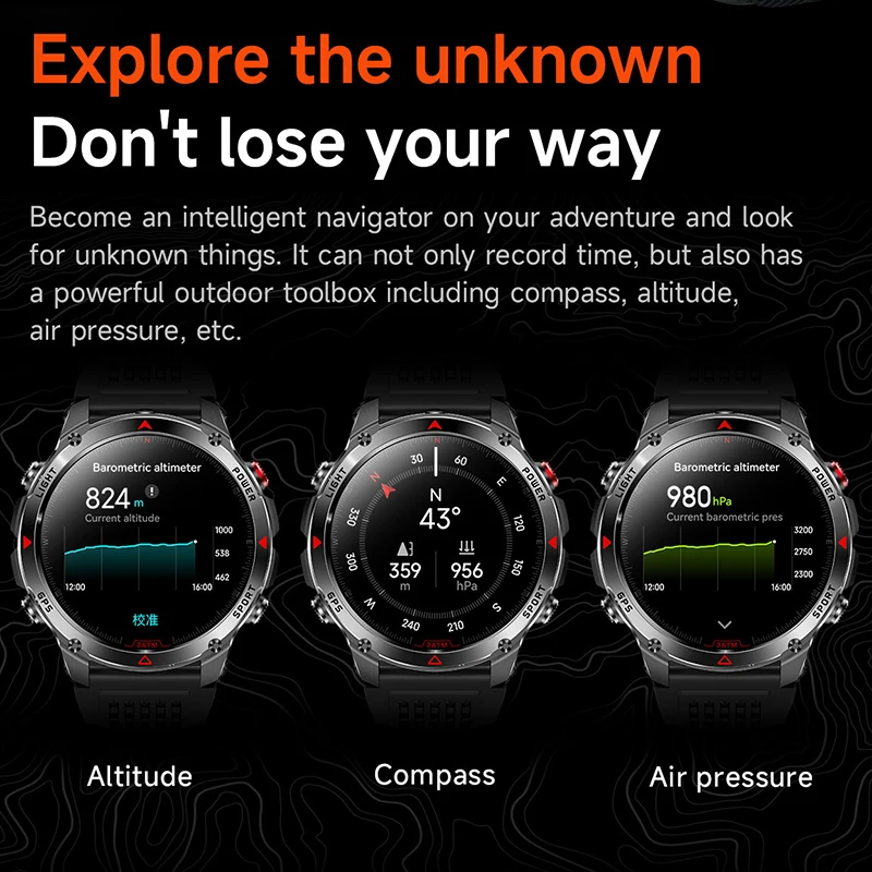 Outdoor Cycling Running Watch 540mAh GPS Compass Sport Fitness Data Location Route Navigation Call Heart Rate Monitor Smartwatch
