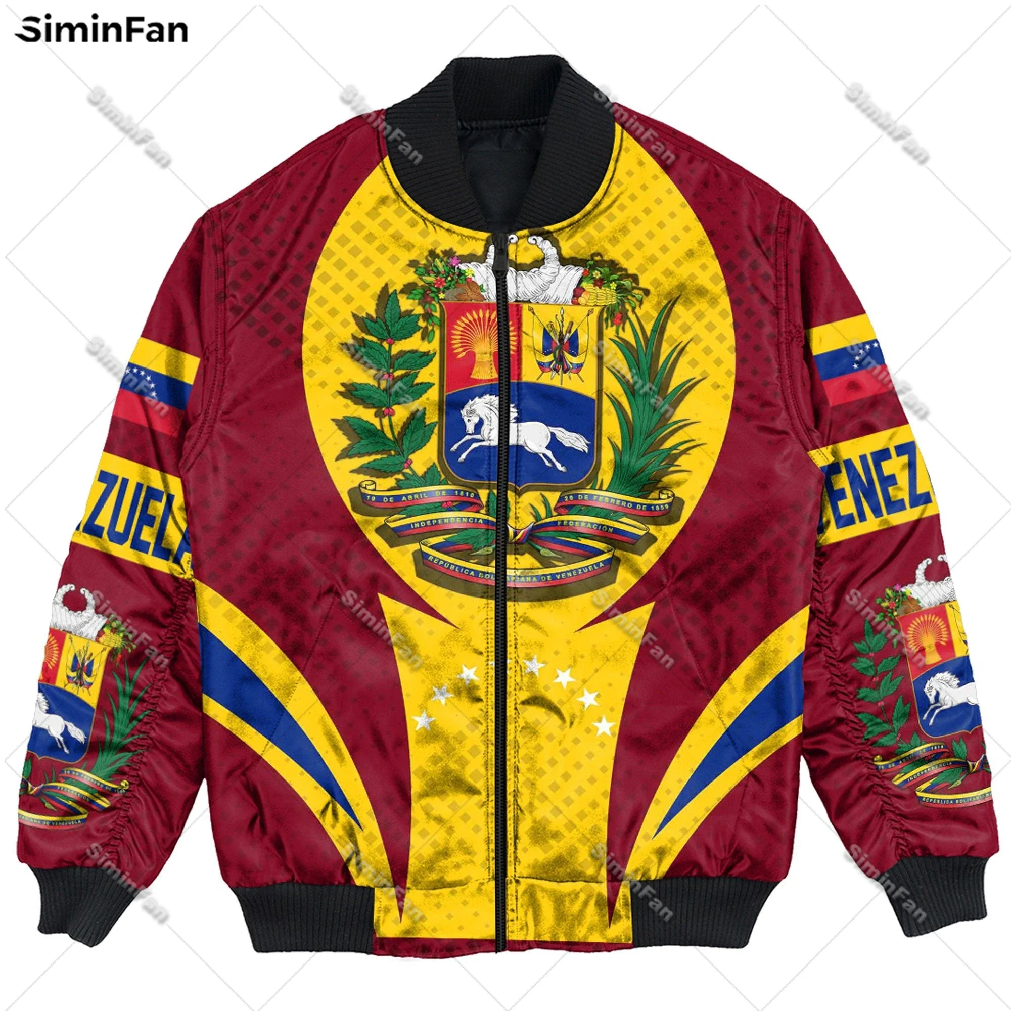 Venezuela Coat Of Arms 3D All Over Print Bomber Jacket Men Winter Quilted Cotton Coat Unisex Windproof Outwear Female Autumn Top