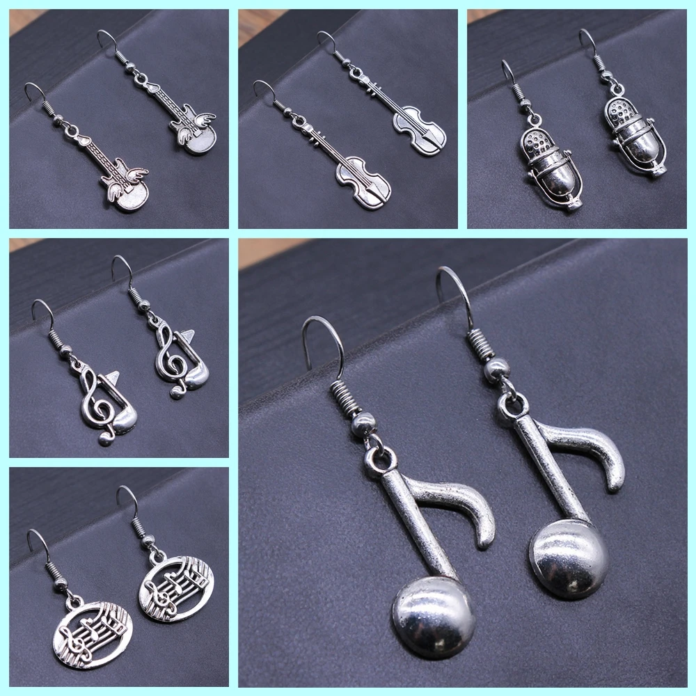 Musical Jewelry Earrings Musical Note Microphone Drum Guitar Violin Shaped Dangle Drop Earrings For Girls Women