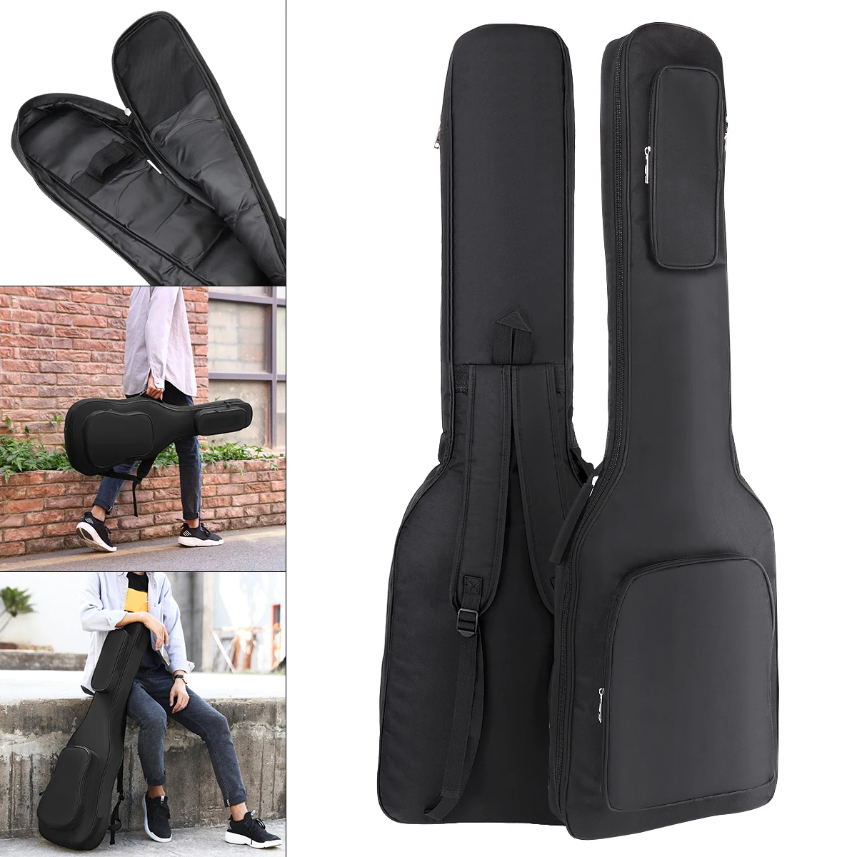 39-48 Zoll Oxford Stoff Pad 8-10mm Baumwolle Verdickung Doppel Riemen E-gitarre E-bass Fall, wasserdichte Abdeckung Rucksack – Detail 27