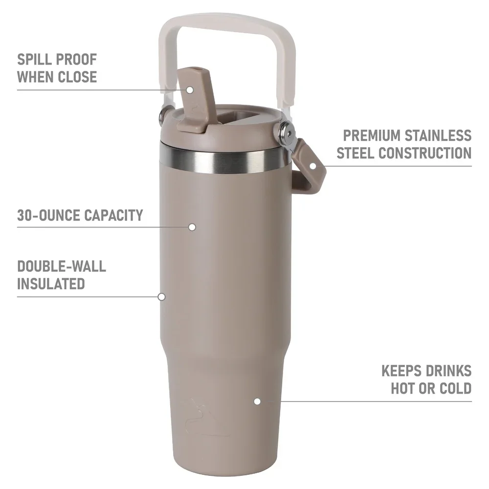 30-унций изолированный стакан из нержавеющей стали с поворотной ручкой, вакуумный стакан с двойными стенками, сохраняет напитки, холодную и горячую воду, можно мыть в посудомоечной машине