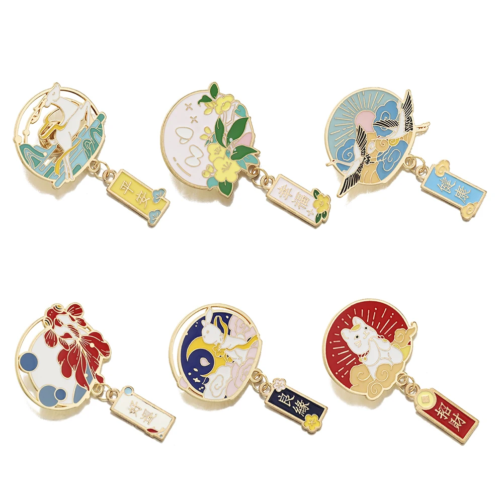 النمط الصيني المينا بروش دبوس كوي الكارب محظوظ القط أرنب الغزلان الثدي دبوس للملابس ظهره الديكور مجوهرات اكسسوارات #1