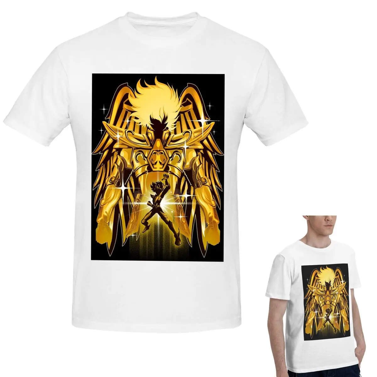 

Золотая футболка Knights Of The Zodiac Pegasus из 100% хлопка, мужская классическая футболка большого размера, мужские летние рубашки с круглым вырезом, топы S-6XL