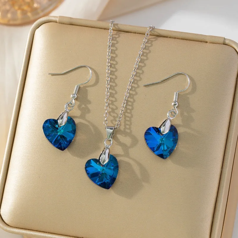 3pcs/set Beautiful Bridal Jewelry Set Heart Crystal Pendant Necklace Earrings Set Romantic Women Jewelry for Fashion - view 6