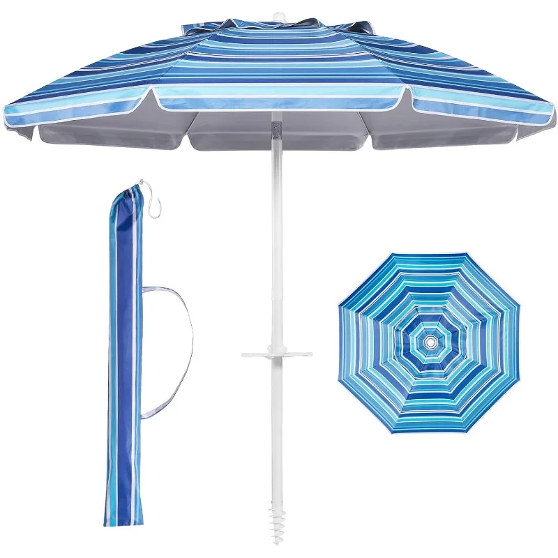 

7ft Heavy Duty High Wind Beach Umbrella Parasols with sand anchor & Tilt Sun Shelter, UV 50+ Protection Outdoor Sunshade