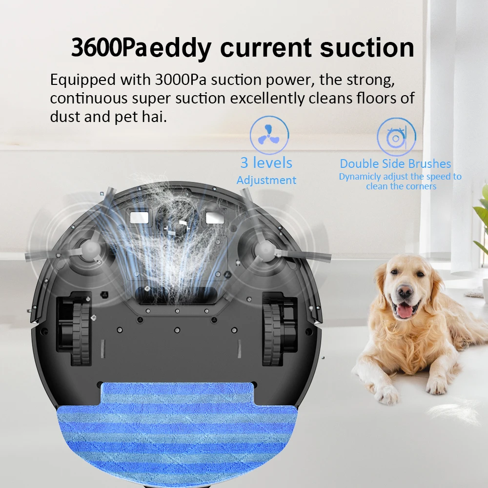 Smart Vacuum Cleaner Robot 3600PA Sweeper Floor Wireless Auto-Recharge Navigation Area On Map Pet Hair For Home Cleaning Robotic