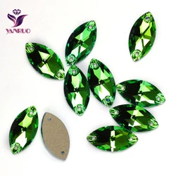 YANRUO 3223 Navette peridoto cucire su strass cristallo verde pietra cristalli di vetro strass Flatback cucito cucito