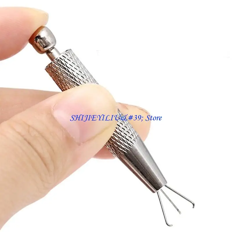 

JU64 Bead Pick Up Tool Clamp Body Piercings Forceps 4Claw Prong Tweezers Ball Catchers Holder Grasping Pliers Jewelry Making