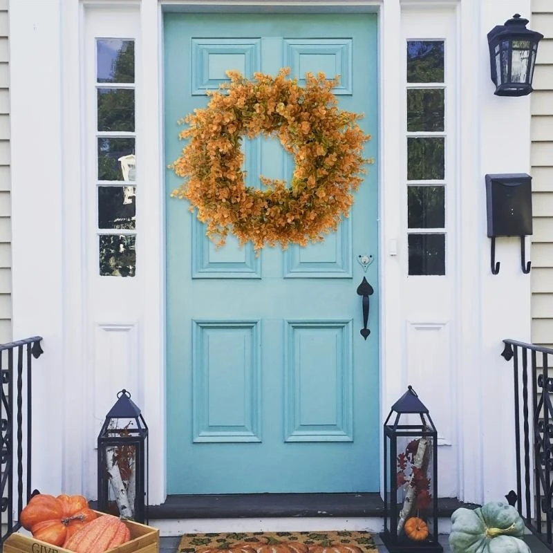 

Artificial Fall Wreath with Farmhouses Indoor Outdoor Window Wall Door Home Decors 15UB