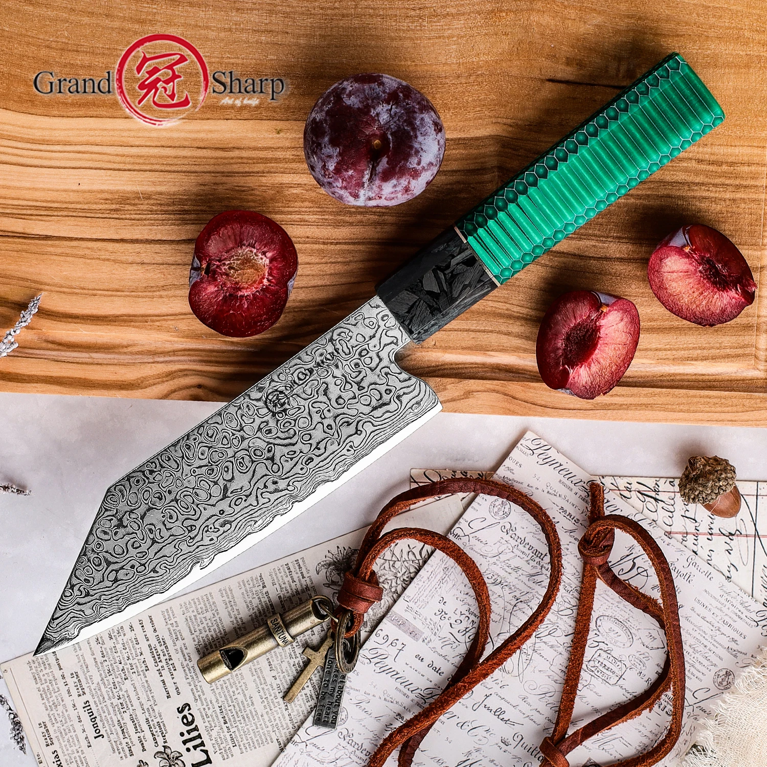 GRANDSHARP 5.5 Inch Professional Bunka Knife Damascus Steel Kitchen Kiritsuke Knives Meat Slicer Fruit Carving Cooking Tool