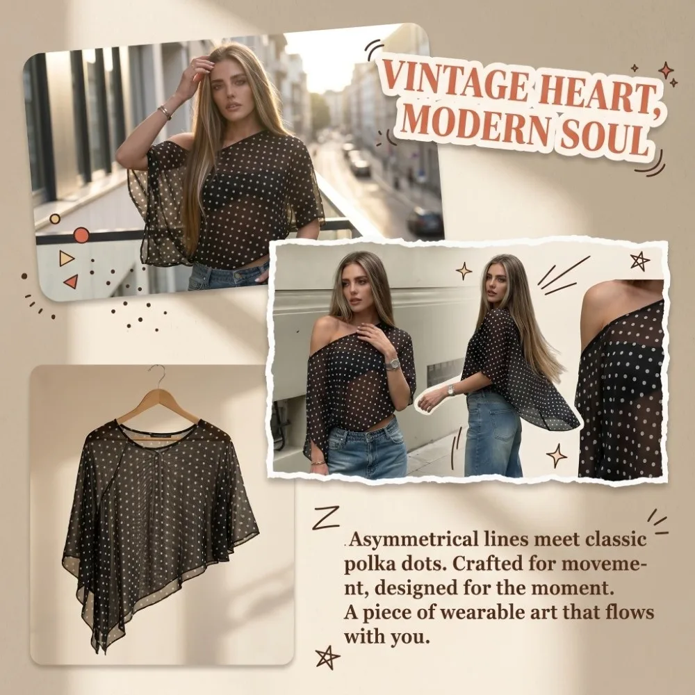 Bohemian Transparent Sunscreen Cover-up Cloak Loose Fit Off Shoulder Blouse Short Sheer Top Polka Dot Mesh Shawl Women