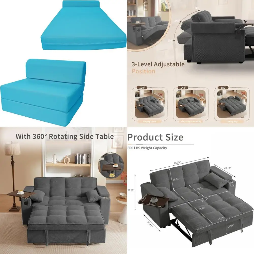 Sofá cama futón turquesa - Sillón plegable de espuma para alojamiento de invitados de estudio portátil