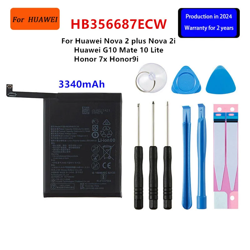 100% Orginal HB356687ECW 3340mAh Battery For Huawei Nova 2 plus Nova 2i Huawei G10/Mate 10 Lite/ Honor 7x/9i +Tools