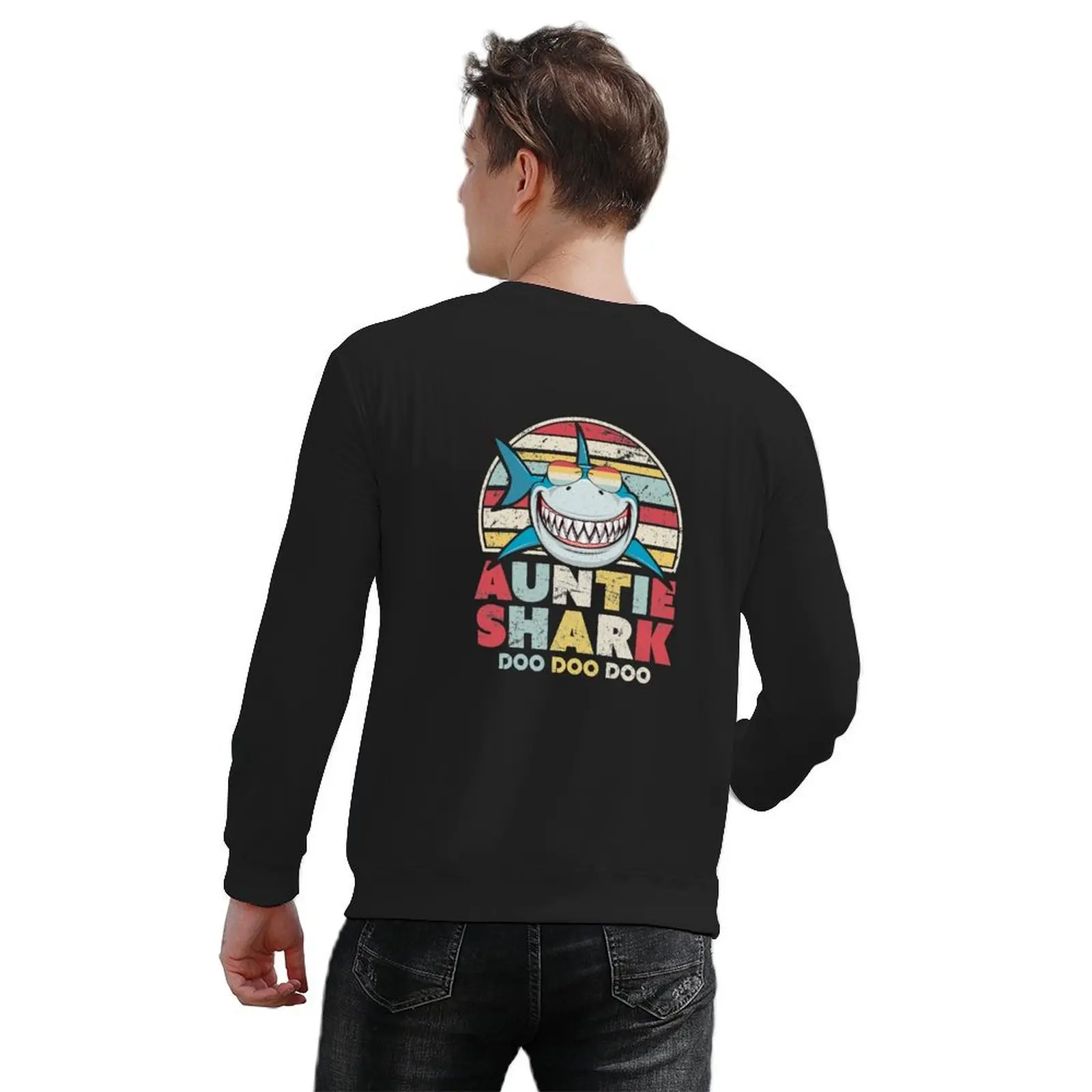 Auntie Shark Print. Doo Doo Doo Tee. Pullover mens clothing mens clothes autumn new products men's clothes oversize sweatshirts