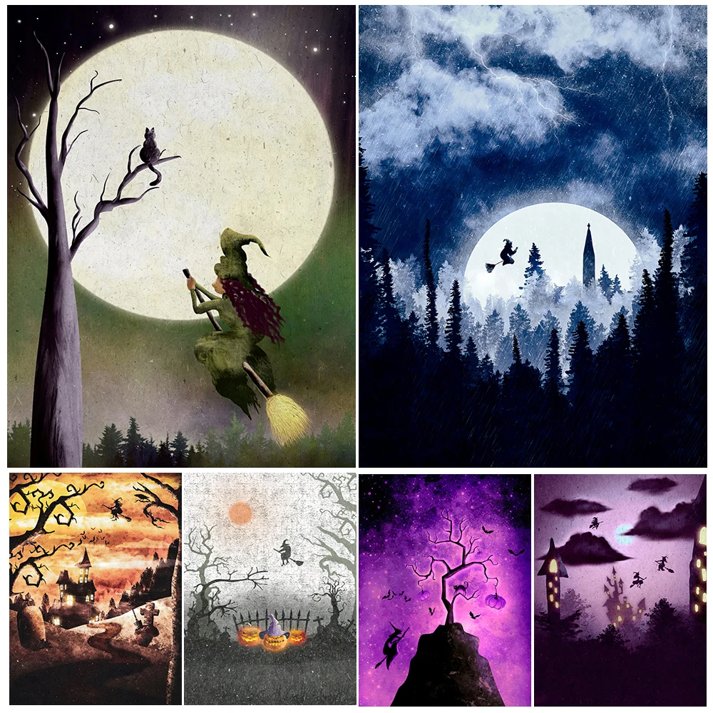The Witch Who Flies Free On A Broomstick Vintage Wall Art Canvas Painting The Flying Witch Art Poster And Print Home Decoration