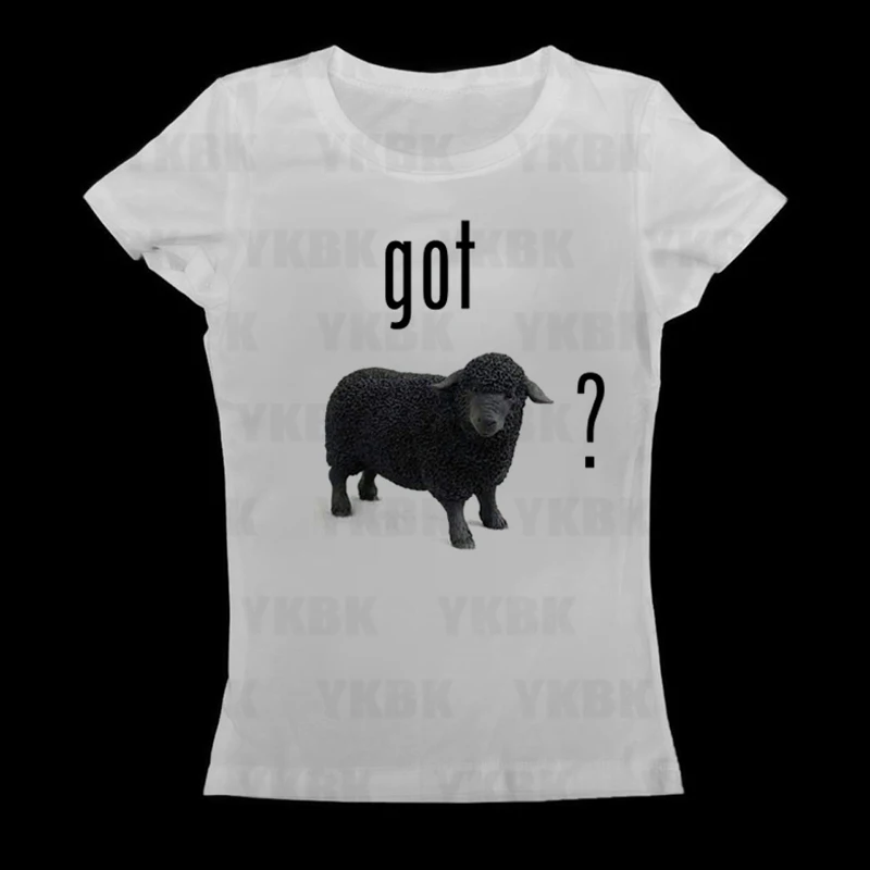 Gothic Aesthetic Sheep Print Womens Short Sleeve Y2K Clothes Fashion Streetwear Crop Top Vintage Fairy Aesthetic Baby Tee 2000s