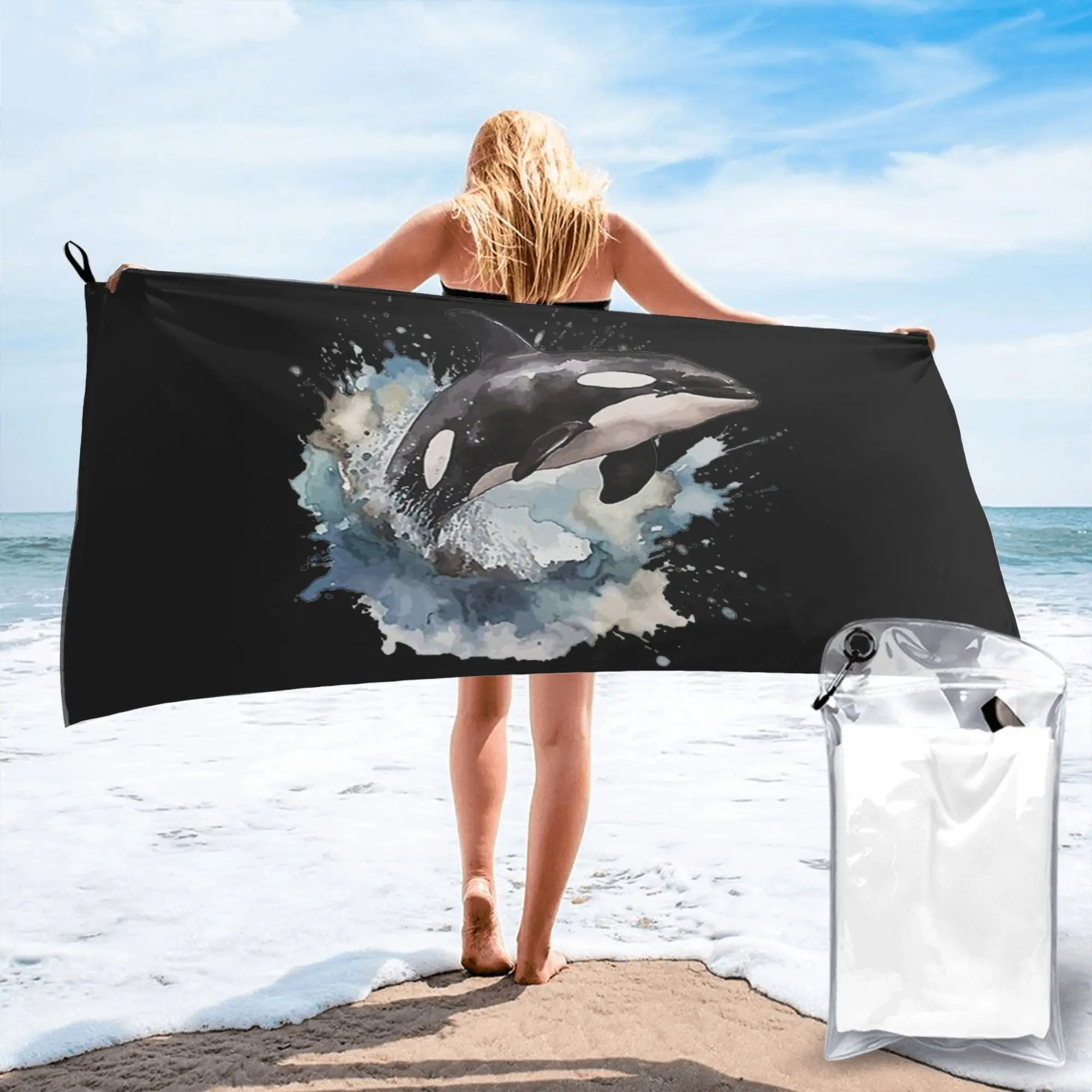 Orca Aquatic Sea Ocean Killer Whale Beach Towel Soft Microfiber Quick Dry Absorbent Quick Towels For Yoga