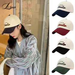 Vintage Letter Embroidered Corduroy Baseball Cap Candy Color Warm Winter Hats For Men Women Fresh Hip Hop Face Caps Bone Gorras