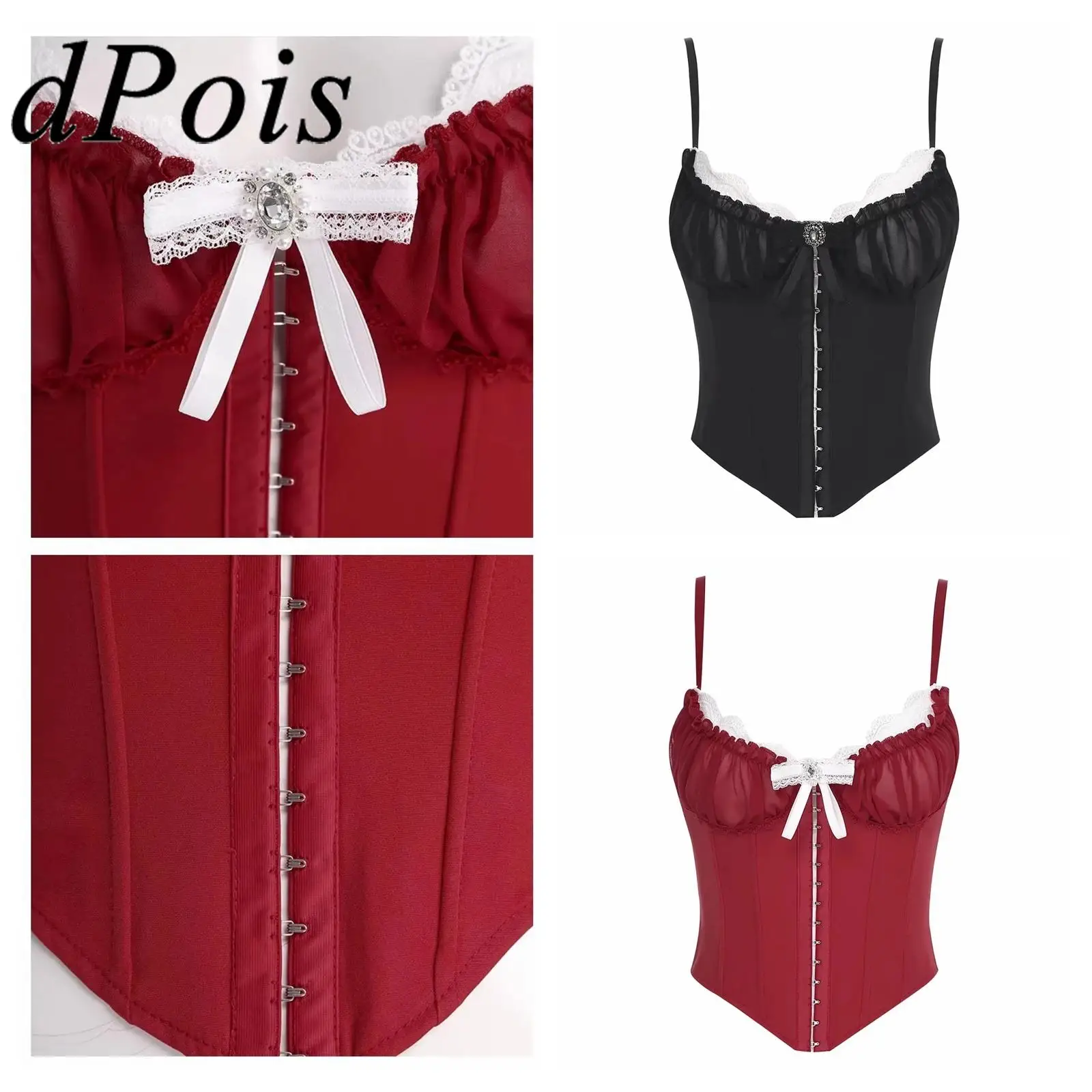 

Summer Woman's Clothes Women Nightclub Costumes Lace Up Cami Hot Adjustable Spaghetti Strap Sleeveless Corset Patchwork Tops