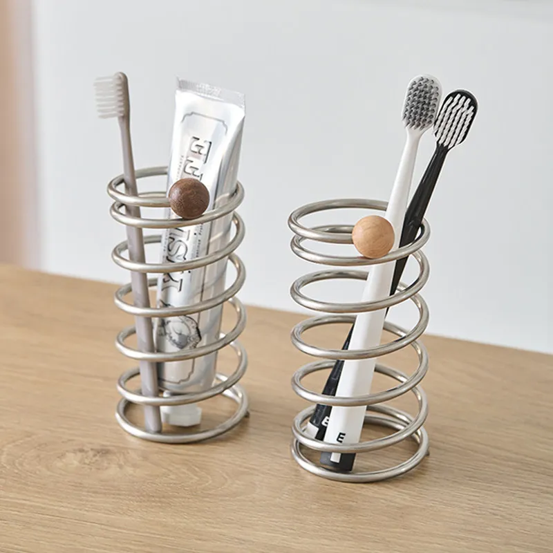 Stainless Steel Toothbrush Holders Multifunctional Bathroom Organizer for Makeup Brushes Storage Creative Desktop Pen Rack