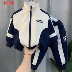 Children's Cotton Clothing Set Spring Autumn New Boys Girls Thick Casual Zipper Jackets and Pants 2-piece Set Korean Sportswear
