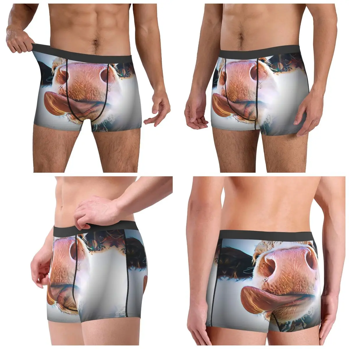 복서 팬티 반바지 추상 암소 예술 암소 혀 팬티 남자 옴므 남자 남자 친구 선물을위한 속옷 환기
