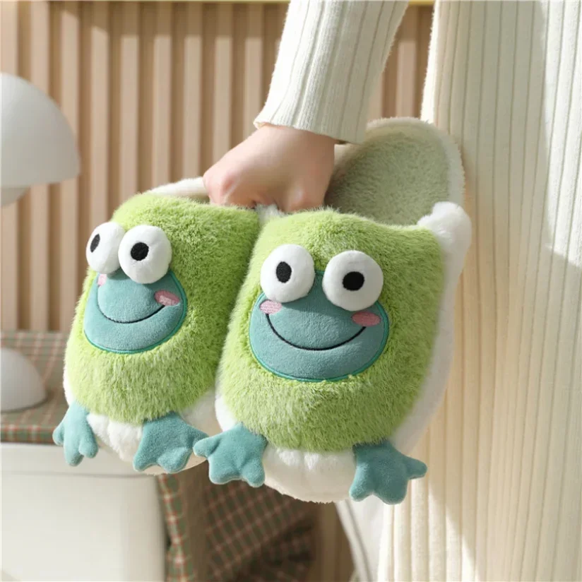 Womens House Slipper Female Frog Bear Winter Warm Kawaii Cartoon Plush Contton Indoor Non Slip Funny Cute Fuzzy Home Floor Shoes