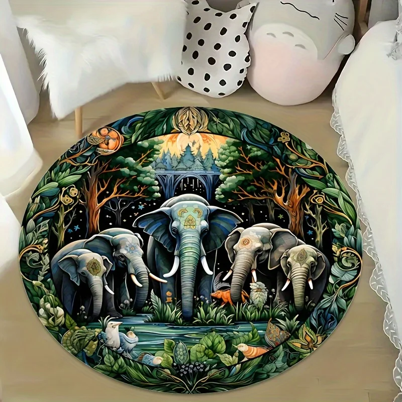 

Crystal velvet carpet1pc Tropical Rainforest Elephants Mat - Non-Slip Jungle Mat with Elephant Herd, Rubber Backing Floor Mat fo