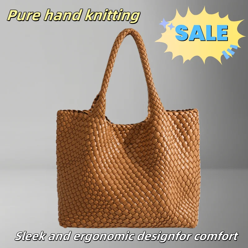 Woven Tote Bag For Women Soft Foldable Top-Handle Wristlet Bag Fashion Hobo Handbag Composite Bag with Coin Purse