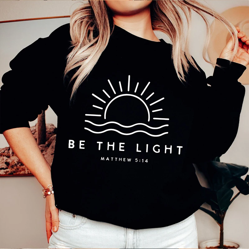 Be The Light Matihew 5:14 Women Sweathshirt Mountains Sunshine Bible Hoodies Long Sleeve O Neck Graphic Jumpers Top Dropshipping