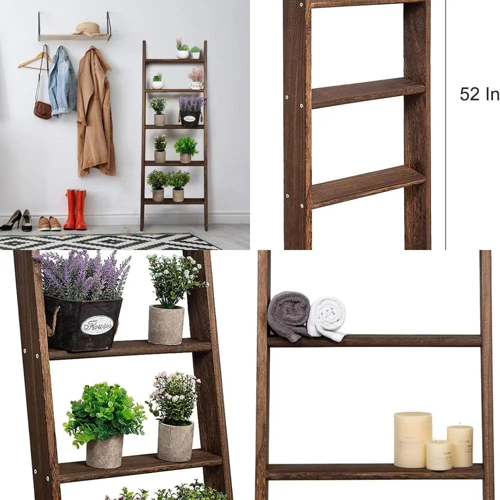 

5-уровневая деревянная полка в стиле лестницы для дома, ванной комнаты, кухни и гостиной (коричневая)