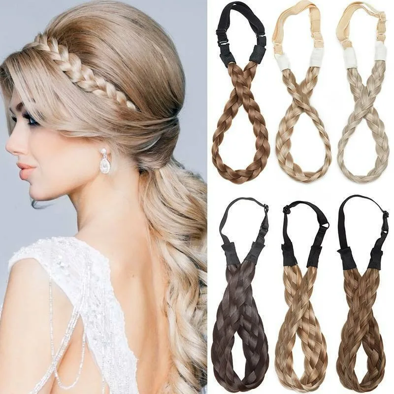 2023 Synthetic Wig Headband Fishtail Braids Hair with Adjustable Belt Plaited Hairband Bohemian Style Women Hairstyle Hairpieces