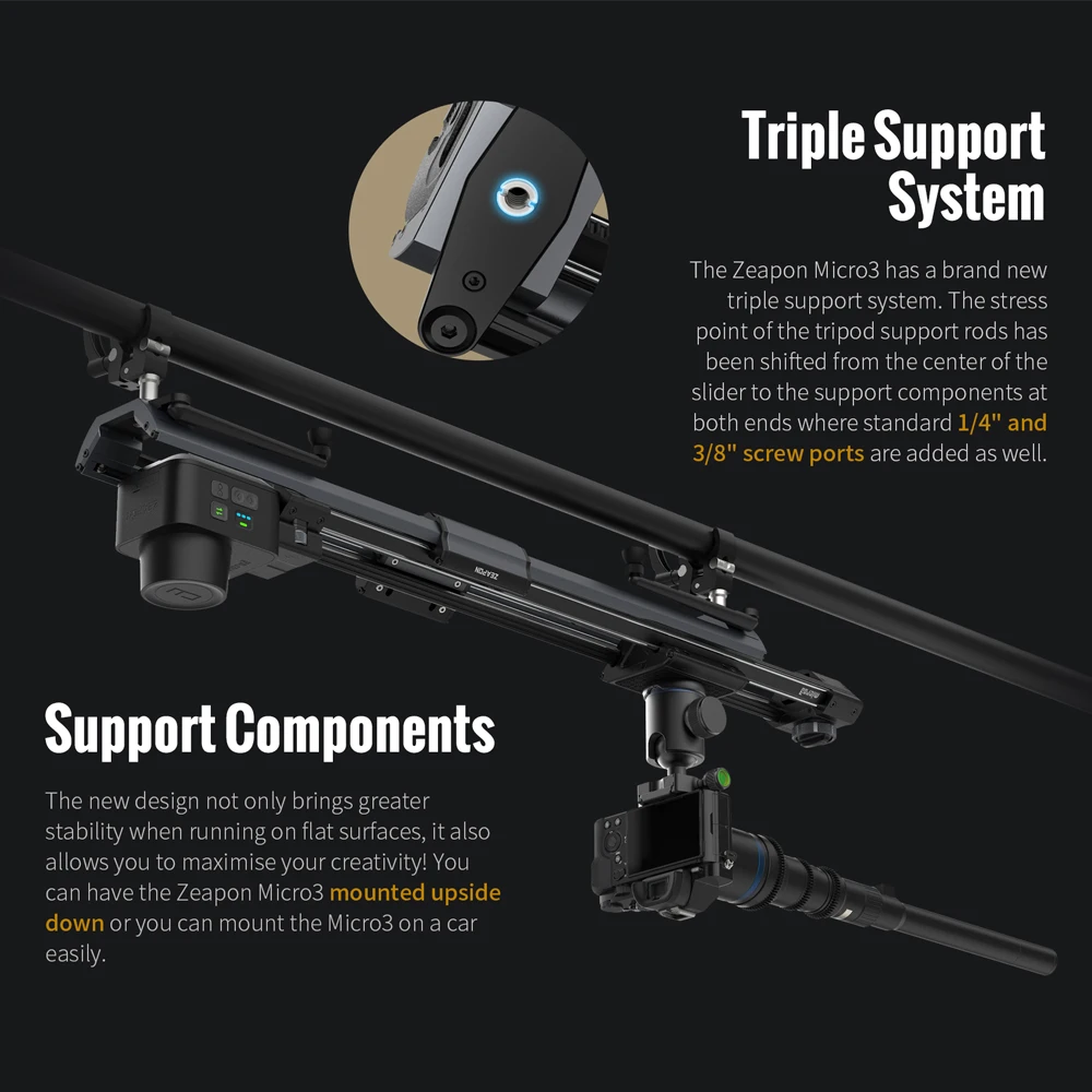 ZEAPON Micro 3 E500 E700 E1000 M500 M700 M1000 Motorized Slider Rail DSLR Camera Video Double Distance Portable Slider