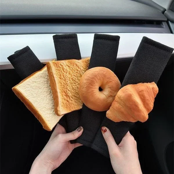 Car Seat Belt Accessories Shoulder Protector Imitation Bread Toast Car Interior Decor Accessories Women and Children Universal