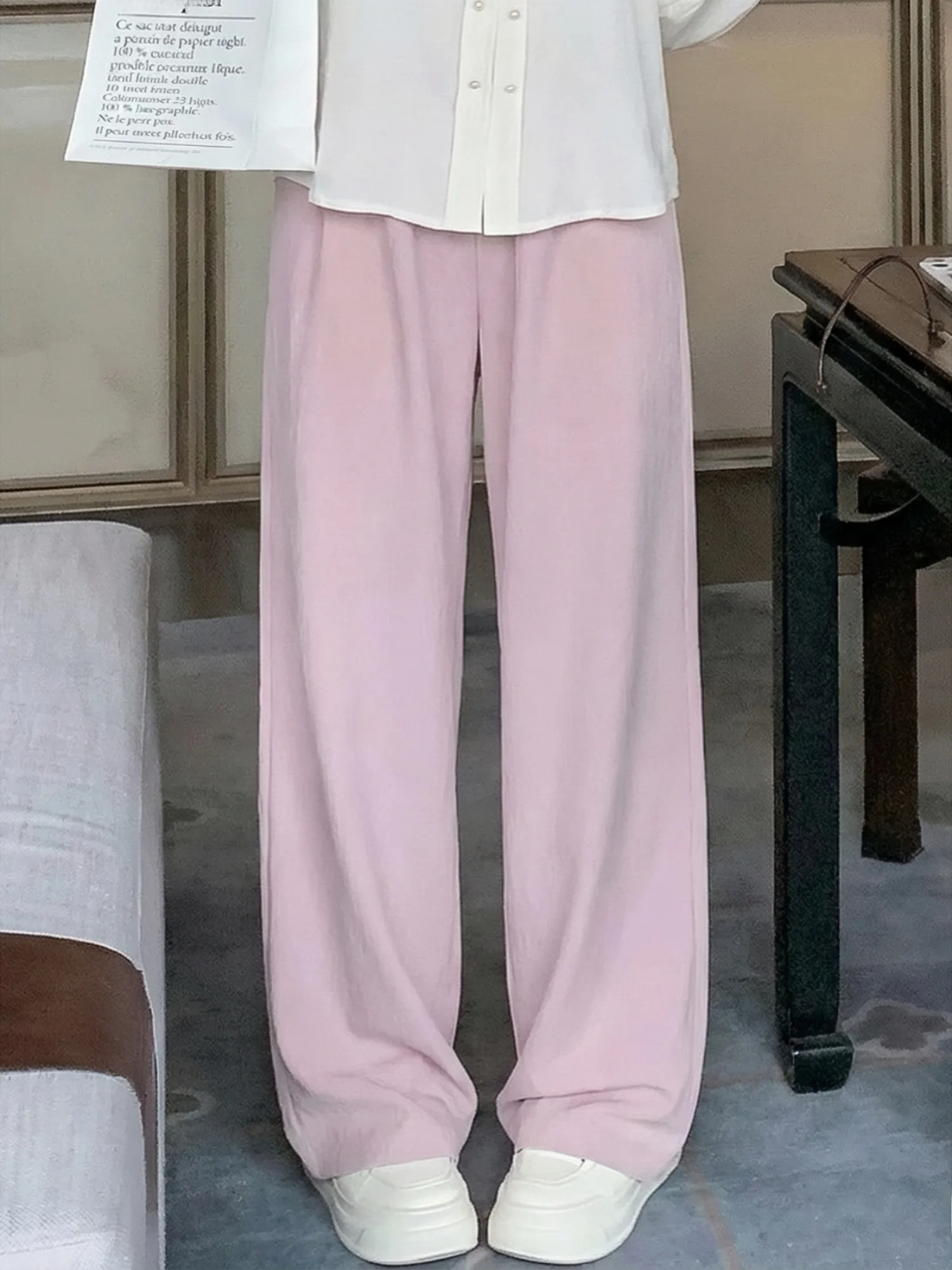 

Casual Style High Waist Wide Leg Pants Spring New plus Size Women's Clothing Elastic Waist Straight Cut Trousers