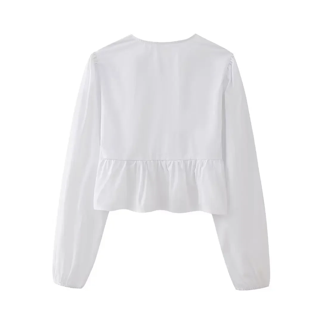 Blusa de manga larga con cuello redondo de lazo de Joker para mujer, blusa decorativa de temperamento, estilo Retro, a la moda, novedad de 2024