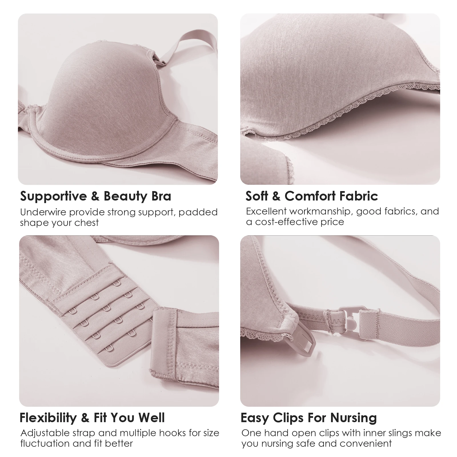 Gratlin Vrouwen Underwire Nursing Bras Ondersteuning Volledige Dekking Licht Gewatteerde Borstvoeding Moederschap Beha